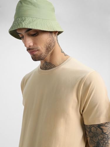 Image of Veirdo Regular Fit Half Sleeves Round Neck Solid Pure Cotton T-Shirt for Men (Available in White, Black, Swan White, Mustard, Maroon, Green, Lilac, Navy, Red Color)