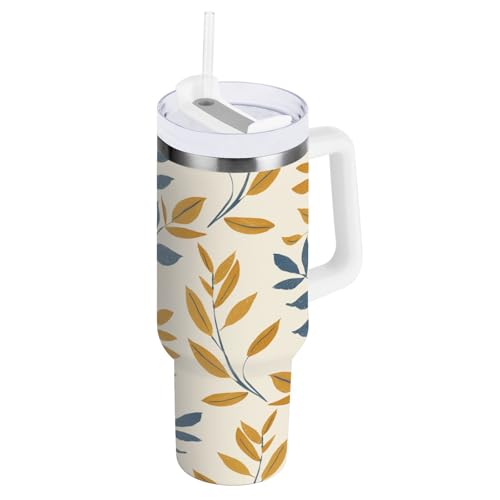 Bicchiere vintage damascato in acciaio inox da 1,18 l, con cannuccia, resistente alle perdite, con chiusura a scatto, riutilizzabile, sottovuoto, da campeggio, per acqua, tè freddo o caffè