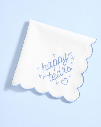 xo, Fetti White Happy Tears Embroidered Handkerchief | 10"x10" | Wedding Party Accessory, Bridesmaid Gift, Bridal Tissue, Napkin, Embroidered Something Blue Kleenex3