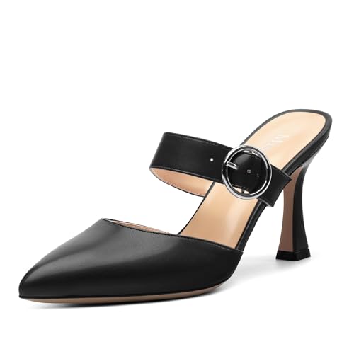 Kitten Heels Mules for Women Buckle Pointed Closed Toe Stiletto H...