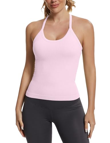 Image of MathCat Seamless Workout Tank Tops with Built in Bra,Racerback Athletic Tank Tops Ribbed Soft Yoga Shirts XS-XL