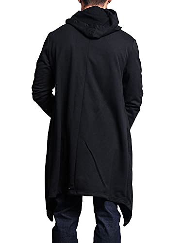 Victorious Men's Long Length Cloak Cardigan Hoodie Jk701 - Black - X-Large - J7A #TOP1
