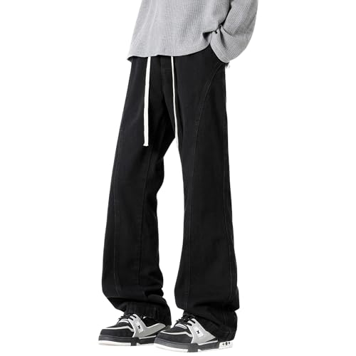 Tripleberly Men's Jeans Wide Leg Baggy Jeans Y2K Loose Fit Denim Pants Hip Hop Straight Leg Skater Trousers Streetwear