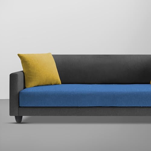 Image of Casaliving Dominic 3 Seater Sofa Set for Living Room (Black Blue Fabric) Premium Fabric Sofa