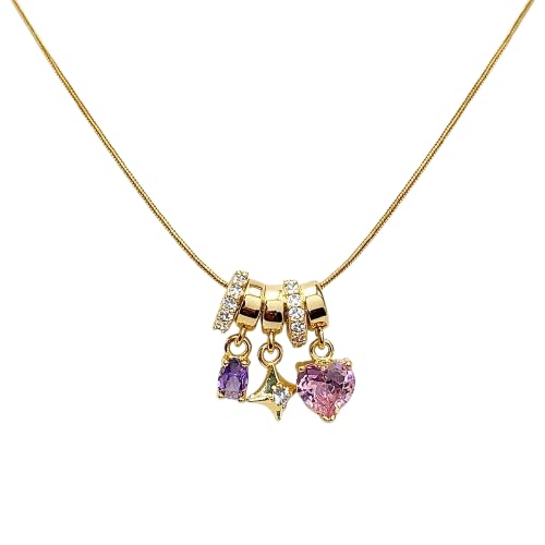 miami Anti Tarnish Gold Necklace for Women | Crystal Heart Star Charm Pendant Chain | Stylish AD Diamond Jewellery| Adjustable Neck chains | Valentine Gift for Girlfriend, Wife Stainless Steel -302-picture-43