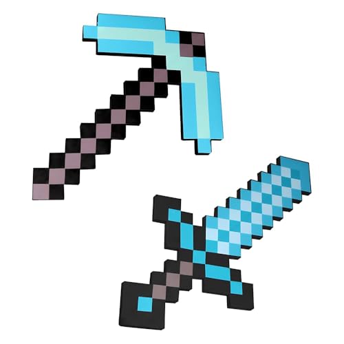 ZMCVOE Pioche et épée Jouet, 2 Pièce Jeu D'épée et de Pioche pour Accessoire pour Jeu de Rôle, 45 cm Jouet épée et Pioche en Diamant pour Cadeau d'anniversaire Déguisements Halloween Carnaval