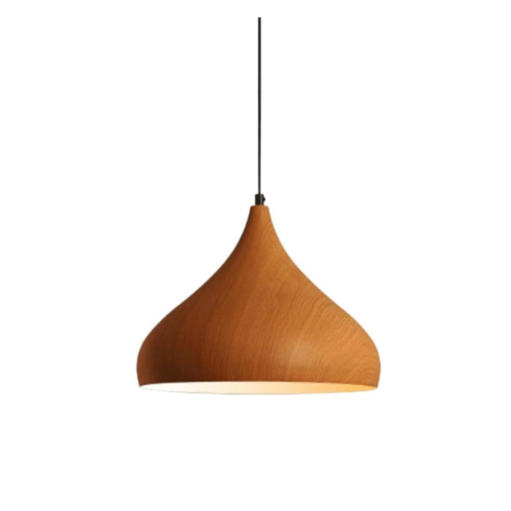 LANTANB E27 Screw Single Head Ceiling Pendant Lamp,Imitation Wood Grain Wrought Iron Chandelier Lampshade,Japanese Minimalist Style Hanging Light,Bedroom Restaurant Bar Ceiling Lamp