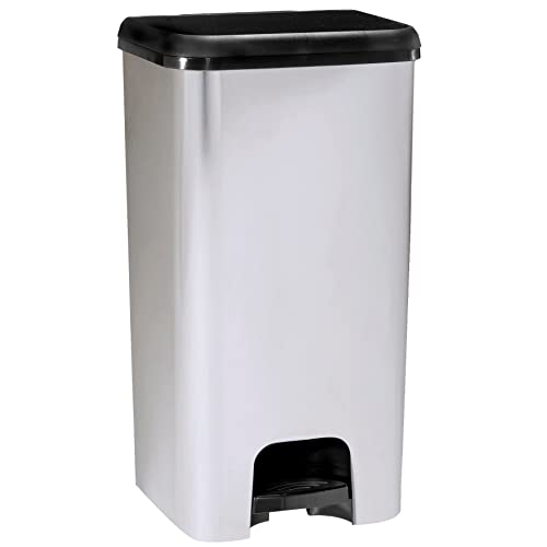 KITCHEN MOVE LINCOLN Kitchen Pedal Bin 40L Plastic Metal Look Shiny Brushed Stainless Steel