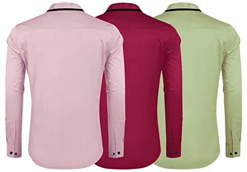 Image of Zombom Combo of Men's Cotton Blend Solid Regular Fit Casual Full Sleeves Shirts (Pack of 3)