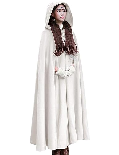 Flygo Women Wool Blend Hooded Cape Fall Winter Cloak with Hood Windproof Poncho Maxi Coat(Beige, US S-M)