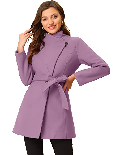 Image of Allegra K Women's Winter Elegant Stand Collar Overcoat Long Belted Pea Coat