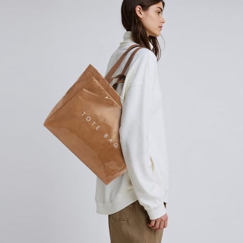 Large PVC Tote Bag for Women Letter Print Kraft Paper Bag Clear Plastic Tote Women's Top Handle Hobo Work Travel Bag2