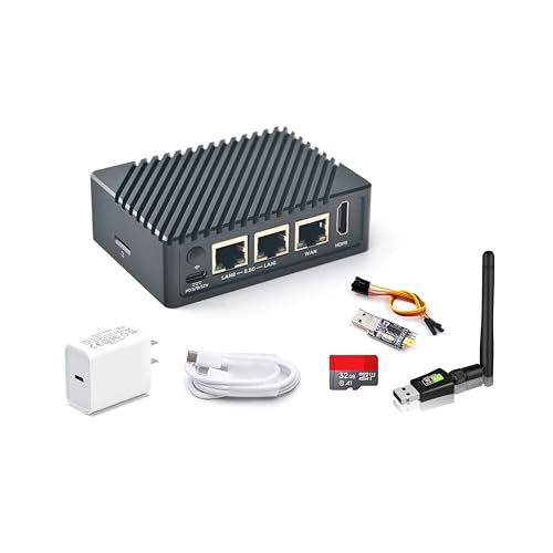 FriendlyElec Nanopi R5S-LTS Mini Router OpenWRT, 4GB LPDDR4X RAM 64GB eMMC, H.265/H.264 4K Video Decoder, with Three Gbps Ethernet for Smart Gateway IoT NAS Device, Support Debian Ubuntu (TF Card Kit)