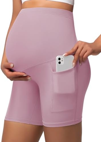 Aeuui Womens Maternity Biker Shorts Over The Belly Pregnancy Clothes Workout Yoga Stretch Shorts with Pockets
