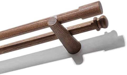 Walnut Color Solid Wood Curtain Rod - European-Style, Double Rod with Load-Bearing Rings, 55.1 inches, Ideal for Roman Curtains, Simple and Elegant Home Décor