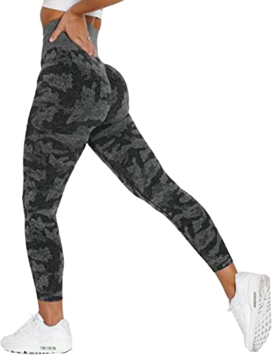 STARBILD Leggings de Sport sans Couture Femme Opaque, Pantalon Push Up Taille Haute Sexy, Basique Collant Compression Butt Lift, Yoga Pants Slim Fit pour Gym Jogging Pilates, E-Camouflage Noir L Cover