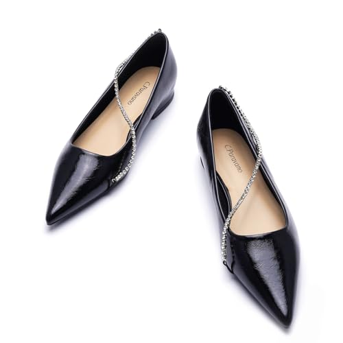 C.Paravano Crystal Chain Pointed Toe Flats Comfortable Party Dressy Shoes for Women Designer Shoes Women's Flats