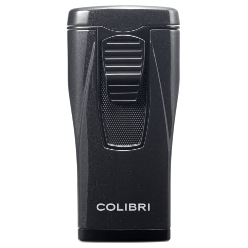 Colibri Monaco Triple Jet Lighter For Smoking - Refillable Butane Cigar Torch With Adjustable Flame & Fuel Window - Wind Resistant - Reliable Single-Action Flame Ignition - Metallic Black #TOP17
