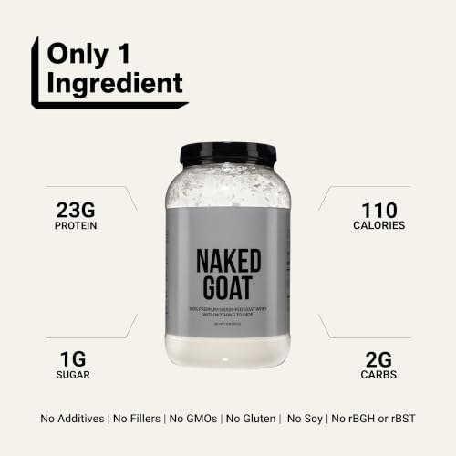 Image of NAKED Goat - Pasture Fed Goat Whey Protein Powder from Small-Herd Wisconsin Dairies, 2Lb Bulk, GMO Free, Soy Free. Easy to Digest - All Natural - 23 Grams of Protein - 30 Servings