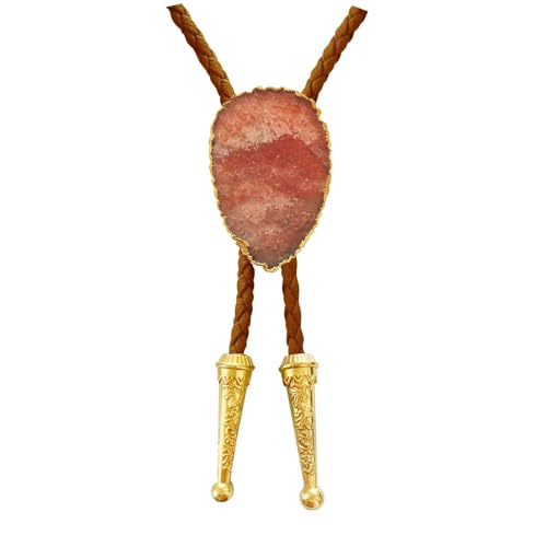 Image of Daisy Del Sol Gemstone Bolo Tie Braided Vegan Faux Leather Natural Stone Gold Handmade Necklace Adjustable Boho Western Jewelry