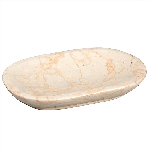 Creative Home Natural Champagne Marble Curvy Collection Bar Soap Dish Soap Tray Holder Bathroom Countertop Small Accessories Organizer, Beige