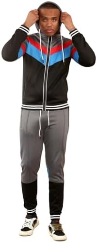 Men's Cross Panel Hooded Tracksuit, Full Zip Tracksuit, Men's Basic Tracksuits Size S-XL