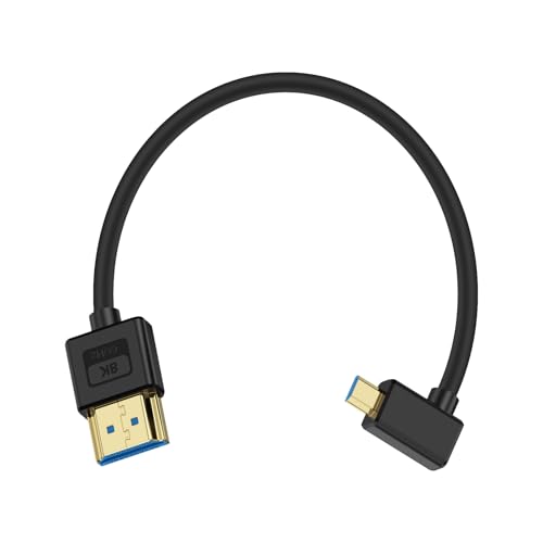 Poyiccot Ultra Thin 8K Micro HDMI to HDMI Cable 1ft, 48Gbps HDMI to Micro HDMI Cable Short, Soft Slim Silicone Left Angle 90 Degree Micro HDMI 2.1 Cable for Camera, Camcorder, Tablet