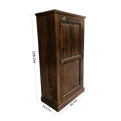 Image of Sheesham Wood Shoe Cabinet for Home | Solid Wood Shoe Rack with Door & Lock | Entryway & Hallway Storage Organizer | Natural Finish | Holds 15-18 Pairs | No Assembly Required