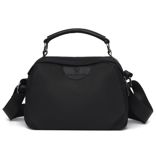 Myhozee Umhängetasche Damen Leichte Kleine Handtasche Moderne Tasche Handy Tasche Crossbody Bag Umhängetasche mit Reißverschluss Verstellbarem Gurt Schwarz