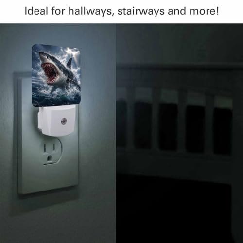 Image of LED Night Light,Ferocious White Shark LED Night Light Plug into Wall with Dusk to Dawn Light Sensor White Energy Efficient Nightlight for Bedroom Bathroom Hallway Living Room Kitchen