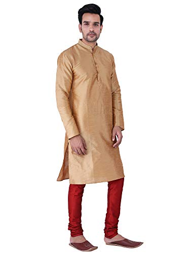 Image of HUZUR Men's Silk Solid Straight Long Kurta Pyjama Set| Ethnic Wear