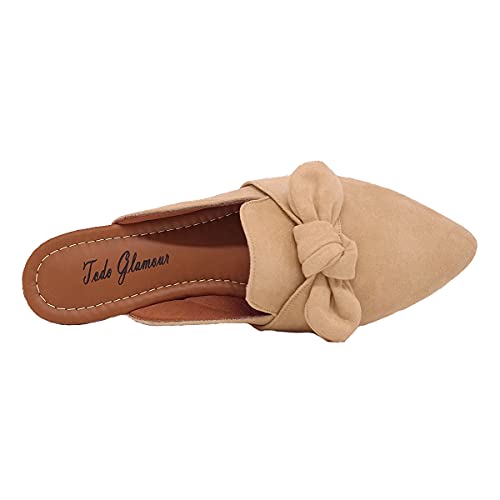 Mule Feminino Bico Fino Camurça Laço Casual 3002 Tamanho:35;Cor:Bege