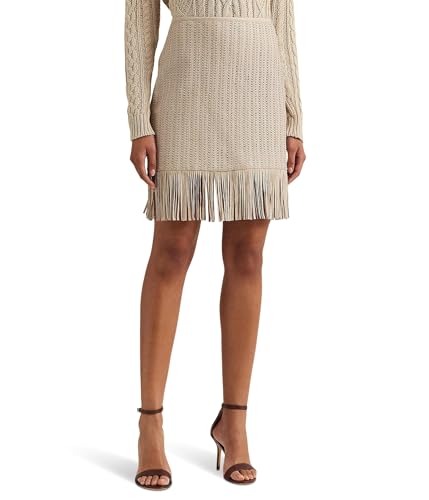 Lauren Ralph Lauren Women's Fringe Trim Woven Leather Pencil Skirt