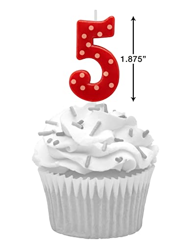 Image of Papyrus Number 5 Birthday Candle, Red Polka Dots (1-Count)