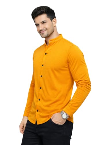 Image of Blisstone Men's Band Collar Shirt - Full Sleeve Slim Fit Casual Cotton Blend Mandarin Collar Button Down Shirt