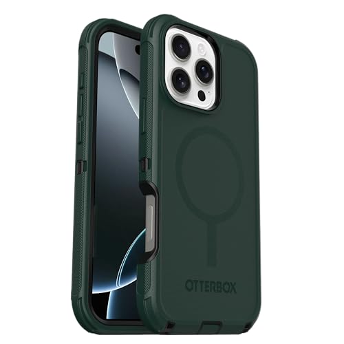 Image of OtterBox iPhone 16 Pro Max (Only) Defender Series MagSafe Case - Cinder Cashew (Green & Black) - Built-in Magnets - Screenless - Rugged & Durable - with Port Protection