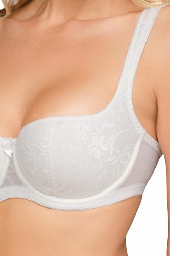 Image of Rosme Women's Balconette Bra with Push Up Effect Plus Size Sexy Lace Demi Half Cup Bra Underwired Low Cut Mesh Bras Grand