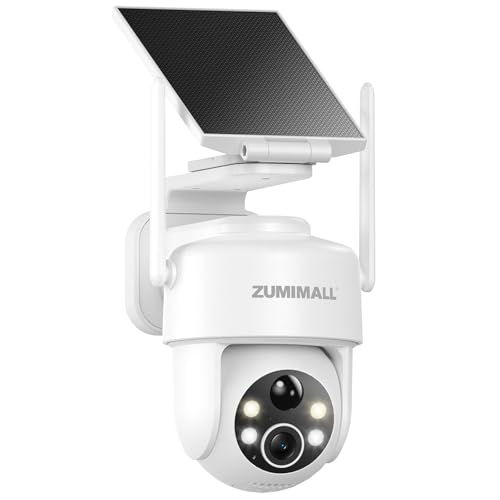 ZUMIMALL 2K Solar Security Cameras Wireless Outdoor, 360° PTZ Camera for Home Security with Color Night Vision, Flexible Mount, PIR Motion, 2-Way Talk, Free Cloud Storage, Compatible with Cl