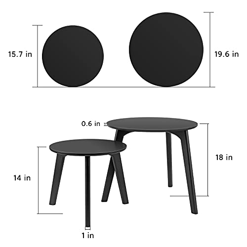 Bamboo Round End Tables Living Room Set Of 2, Modern Bed Side Table, Coffee Table Set, Nesting Tables For Living Room/Office/Balcony/Outdoor, Bamboo Detachable Tray, Easy Assembly, Black #TOP6