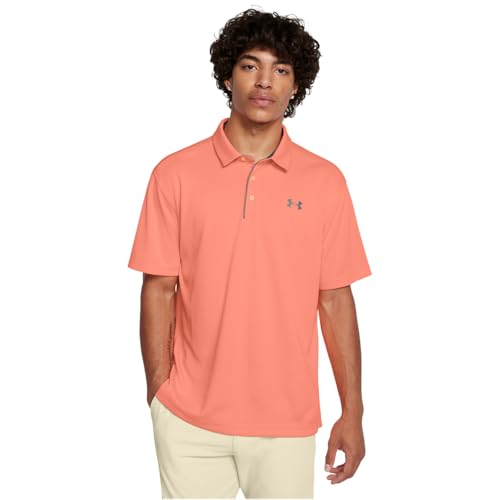 Under Armour Men'S Tech Golf Polo, (897) Flare Orange/Pitch Gray/Halo Gray, Small