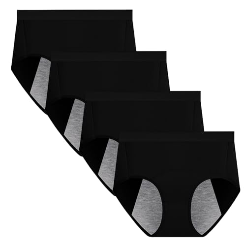Anntry Ropa Interior para Mujer, Ropa Interior para el período Menstrual para Mujeres, Bragas de algodón para niñas, Bragas cómodas y fáciles de Limpiar (XXL, 4Negro)