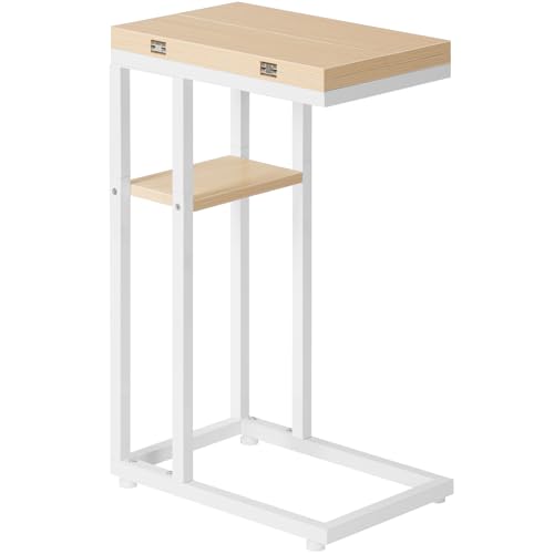 HOOBRO Table d’Appoint Pliante, Bout de Canapé en Forme de C avec Rangement, Table Basse, Gain de Place, Assemblage Facile, pour Salon, Chambre, Petits...