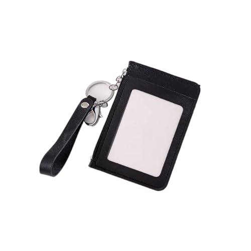 Card Bag with Hand Rope Zipper Bag Card Badge Holder PU Card Case Office Supplies(black)