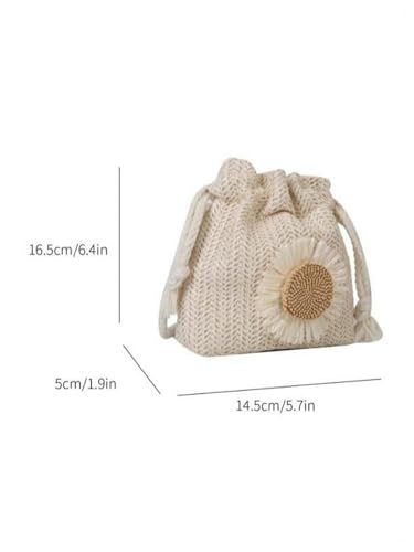OYOANGLE Women's Straw Crossbody Bag Flower Decor Drawstring Bucket Handbag Vacation Mini Purse4