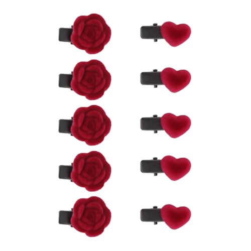 10 Piezas Pequeñas Pinzas de Terciopelo Rojo para el Cabello, clips de aligátor decorativos con forma de rosa y corazón, accesorios retro para el cabello para mujeres miniatura 1