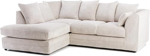 SOFASELECTIONUK LTD Jumbo Cord Scatter Back 4-Seater Left Hand Facing Corner Sofa: Elevate Your Living Room With Comfort and Style (Cream, Left Hand Facing)