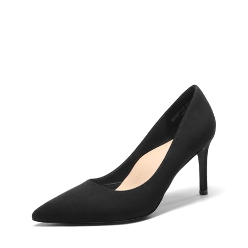 DREAM PAIRS Women's High Heels Pump Closed Pointed Toe Slip On Stiletto Dress Shoes Fashion Wedding Bridal Work Office Comfortable Pumps Shoes,Size 9.5,Black-Suede,SDPU25095W