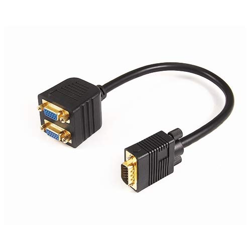 Premium Cord Adaptador VGA Macho a 2 VGA Hembra, Divisor para Varios Dispositivos, Color Negro