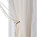 MISS SELECTEX Linen Look Pom Pom Tasseled Sheer Curtains - Rod Pocket Voile Semi-Sheer Curtains for Living and Bedroom, Set of 2 Curtain Panels (52 x 63 inch, Ivory)