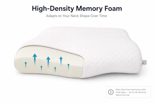 Image of BYM Anti Snoring Contour Memory Foam Pillow for Neck & Shoulder Support - Ergonomic Cervical Design for Side & Back Sleepers - Firm Support | Size: [48 x 30 x 10 cm]